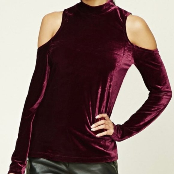 Forever 21 Cold Shoulder Velvet Top - Picture 1 of 3